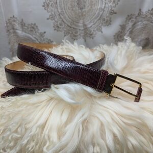 Vintage Giorgio Genuine Lizard Skin Red Skinny Belt Gold Buckle Size 38